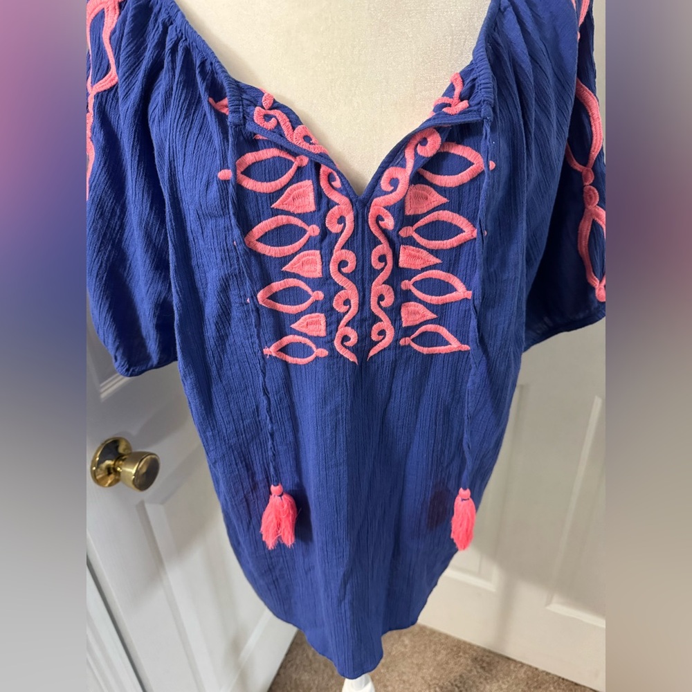 Talbots Crinkle Gauze Embroidered Top